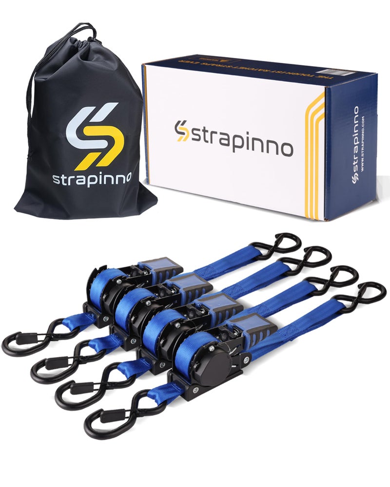 Strapinno أشرطة سقاطة قابلة للسحب من Strapinno بطول 1 × 10 أقدام مع مقابض فولاذية مطلية بالمطاط للدراجات النارية Jetski Kayak بقوة كسر 1 500 رطل/680 كجم - Image 1